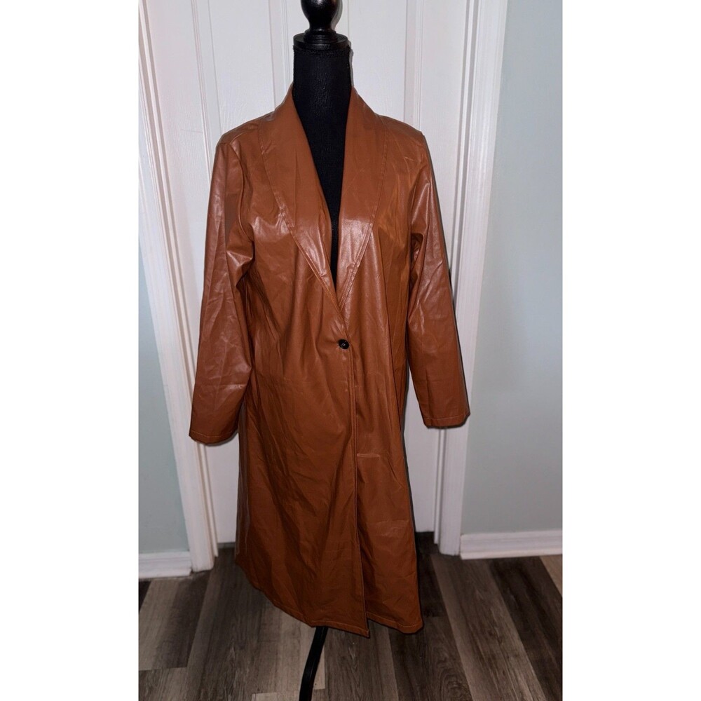 ZANZEA Vintage Brown Faux Leather Trench Coat SM. Belted Long Trench Coat NWT